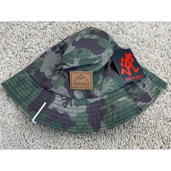Gramicci Bucket Hat Running Man Olive Camouflage S/M Outdoor Adventure Cap NWT - Picture 1 of 8